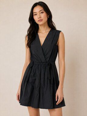 3.1 Phillip Lim Black Pleated Wrap Mini Dress Size 0 Designer 0768